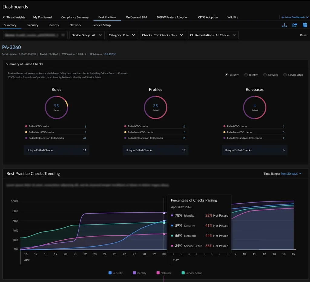 Palo Alto dashboard displays firewall or panorama information.