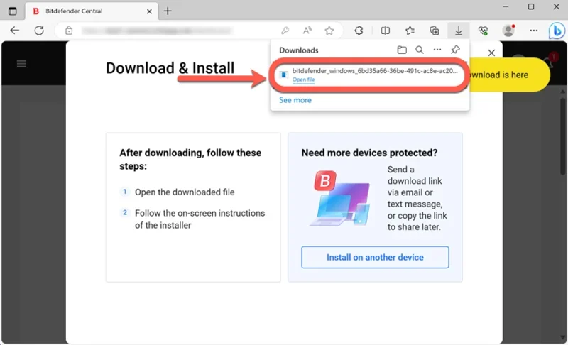 Bitdefender VPN Installation process screenshot.