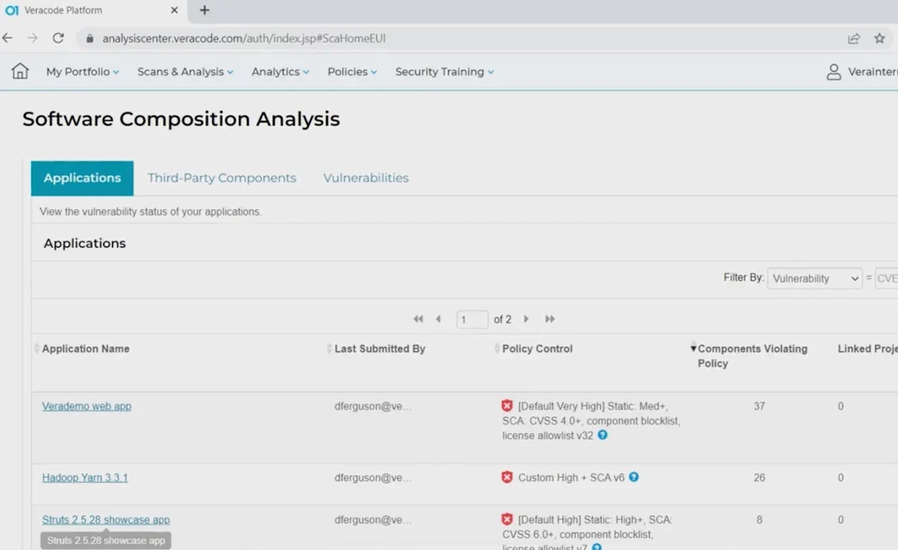 Veracode interface.