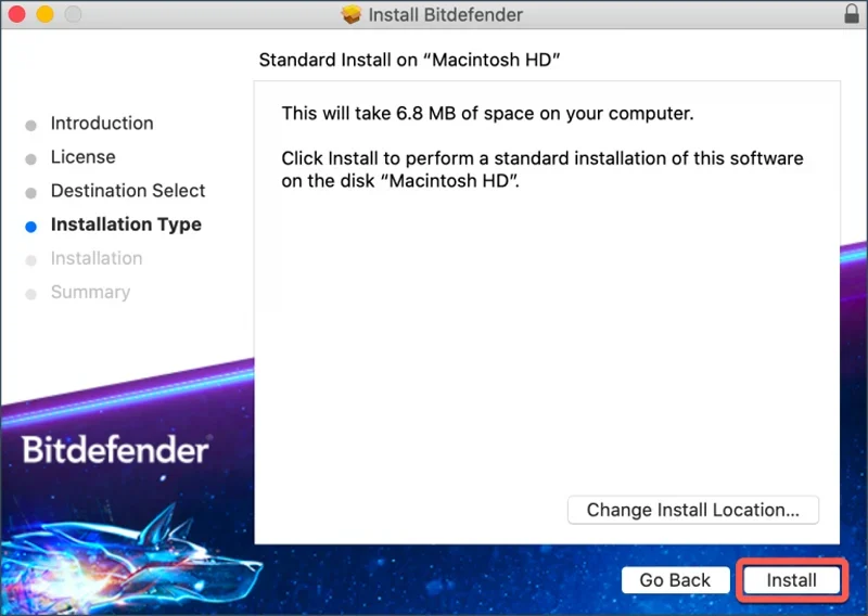 Bitdefender VPN Installation process screenshot.