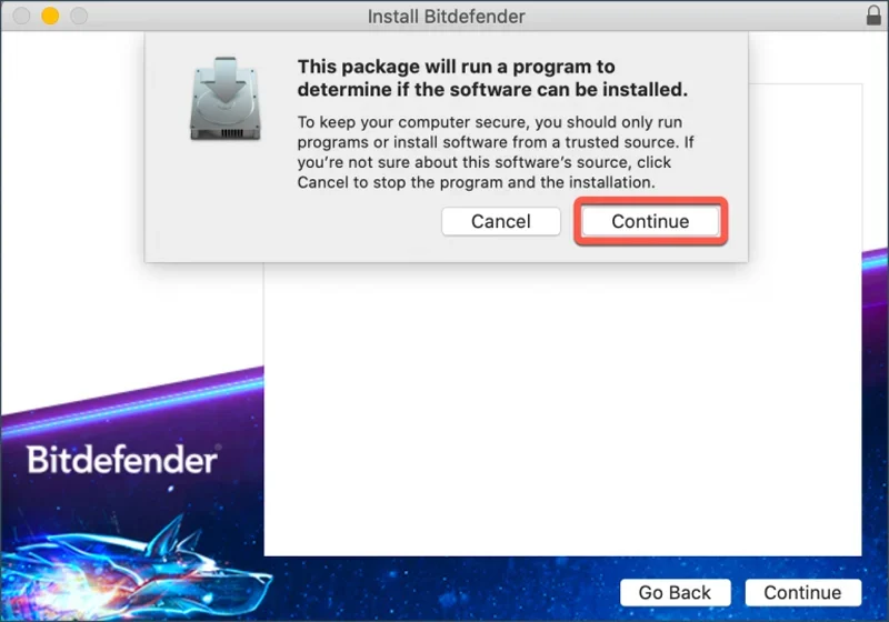Bitdefender VPN Installation process screenshot.