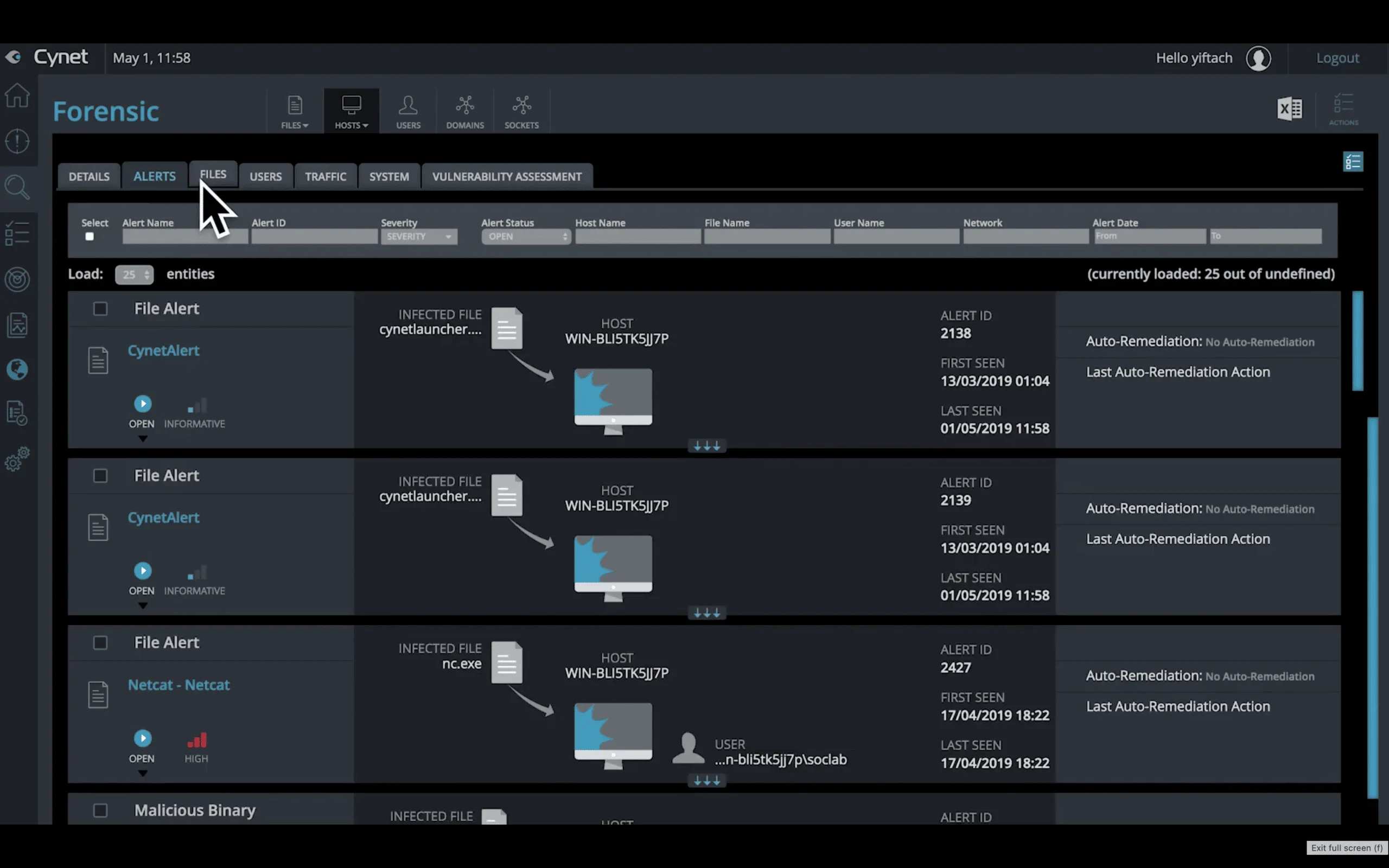A screenshot of the Cynet 360 software.