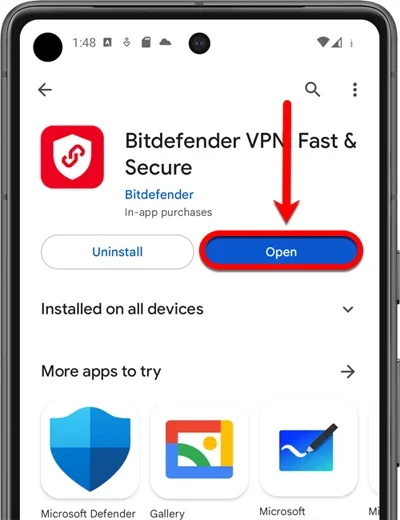Bitdefender VPN Installation process screenshot.