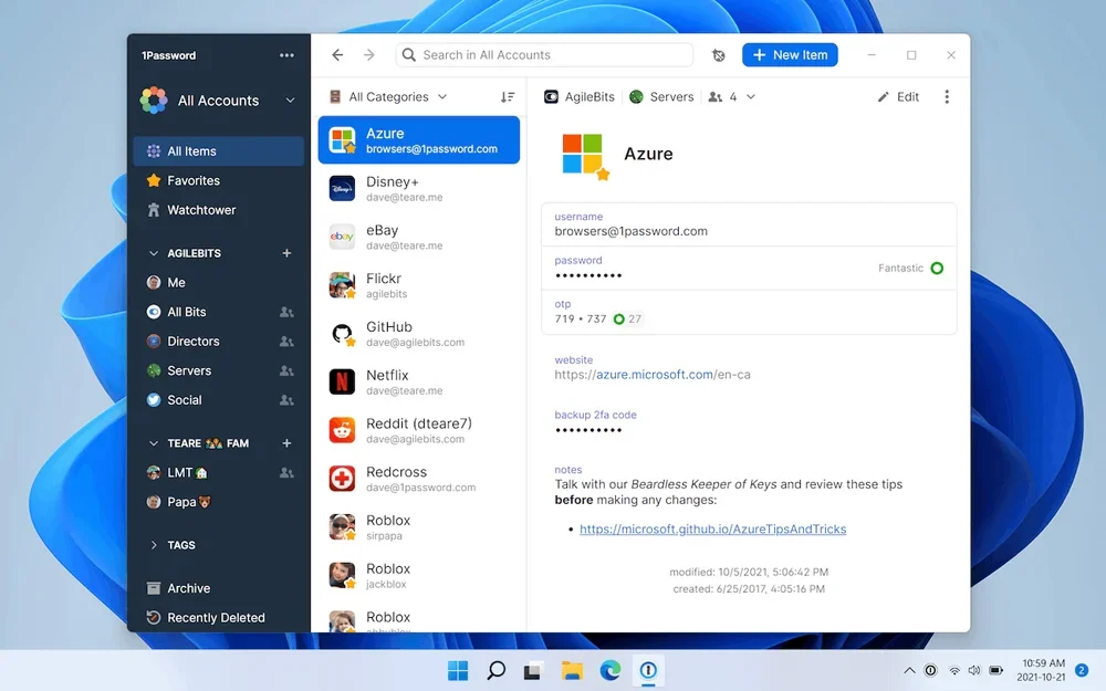 1Password's dashboard.