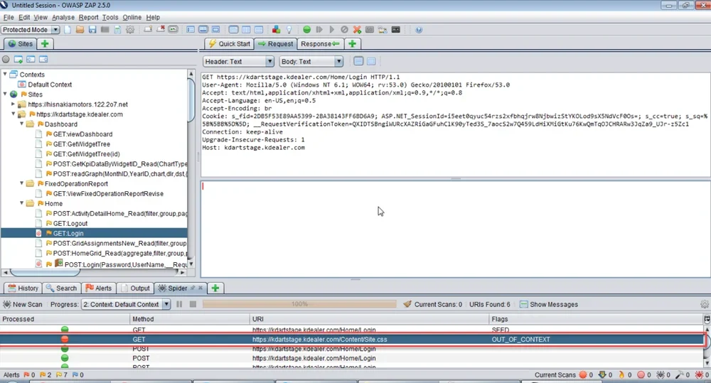 OWASP interface.