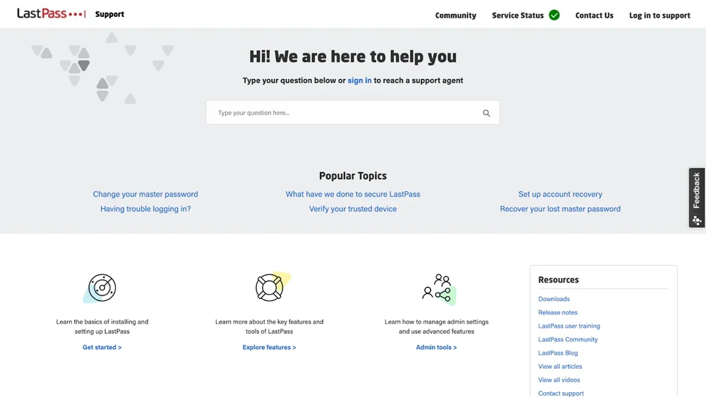 LastPass customer support page interface.