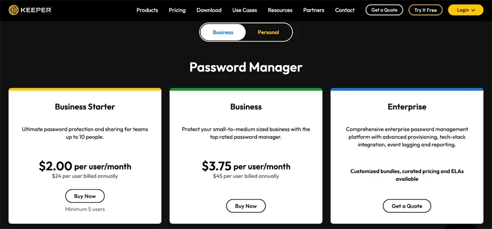 Keeper's pricing page.