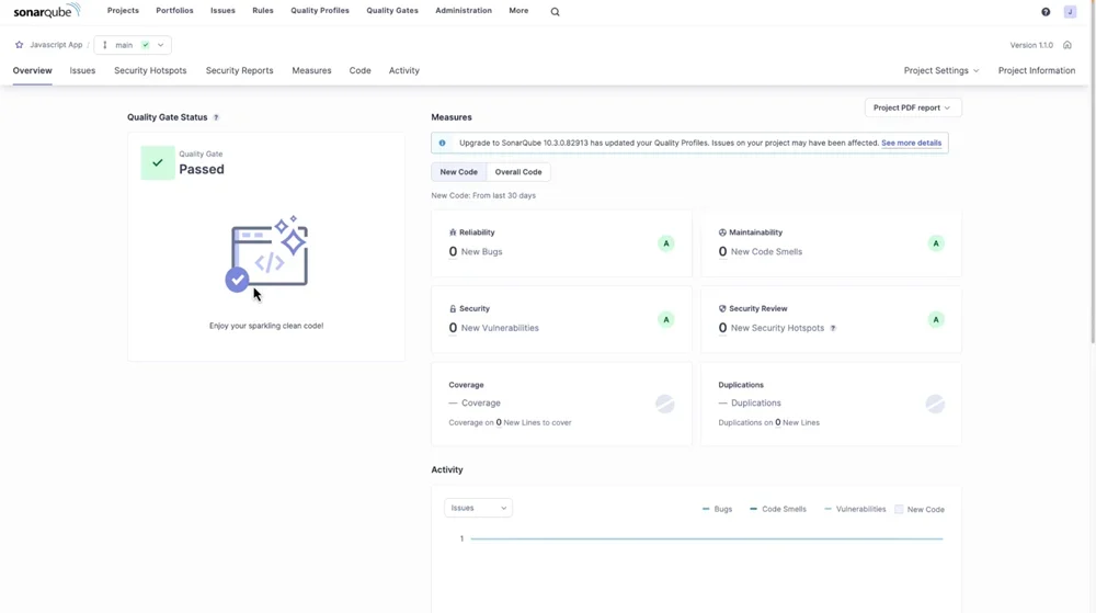 SonarQube interface.