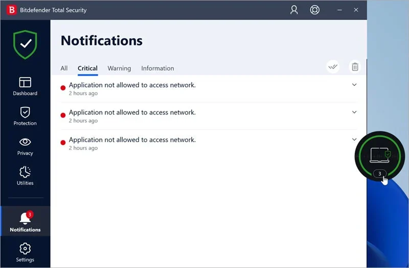 Bitdefender Total Security interface.