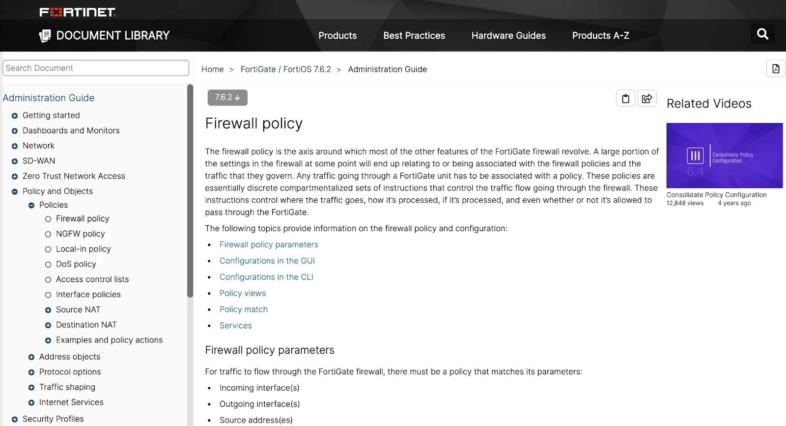 Fortinet document library.