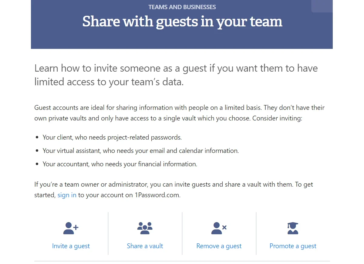 1Password guest account information and options