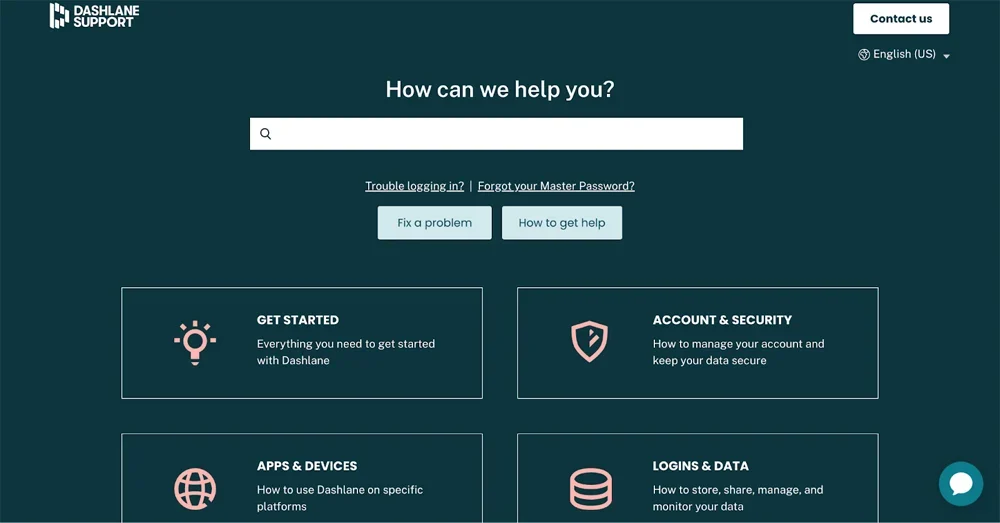 Dashlane's support portal.