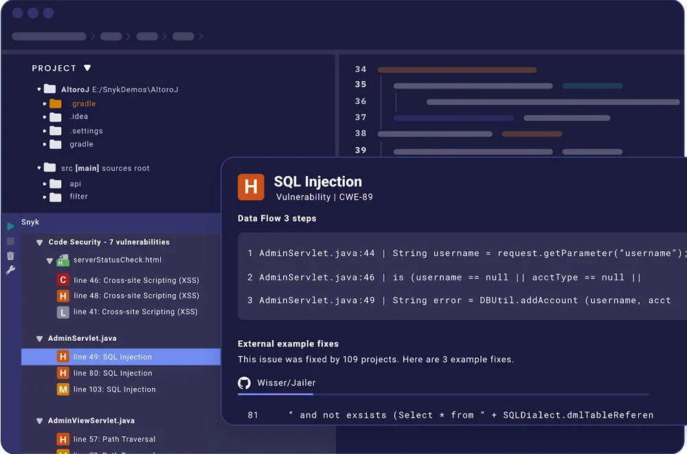 Snyk interface.