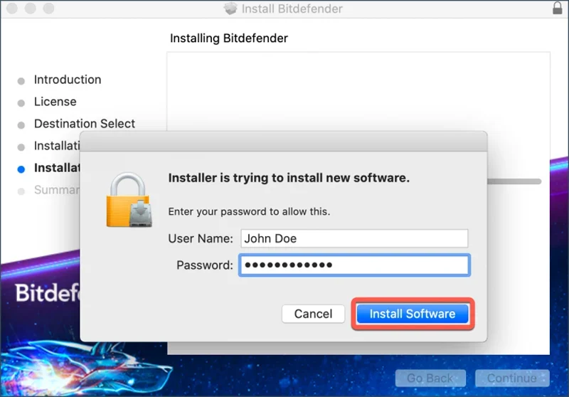 Bitdefender VPN Installation process screenshot.