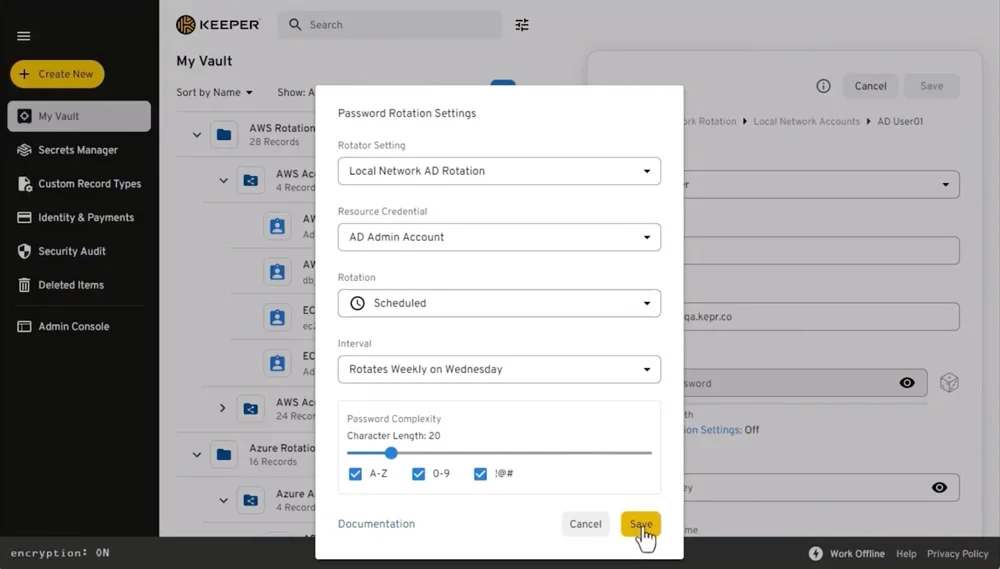 Keeper's vault and password rotation feature.
