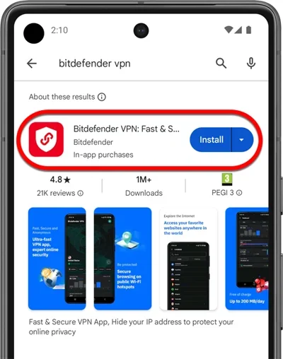 Bitdefender VPN Installation process screenshot.