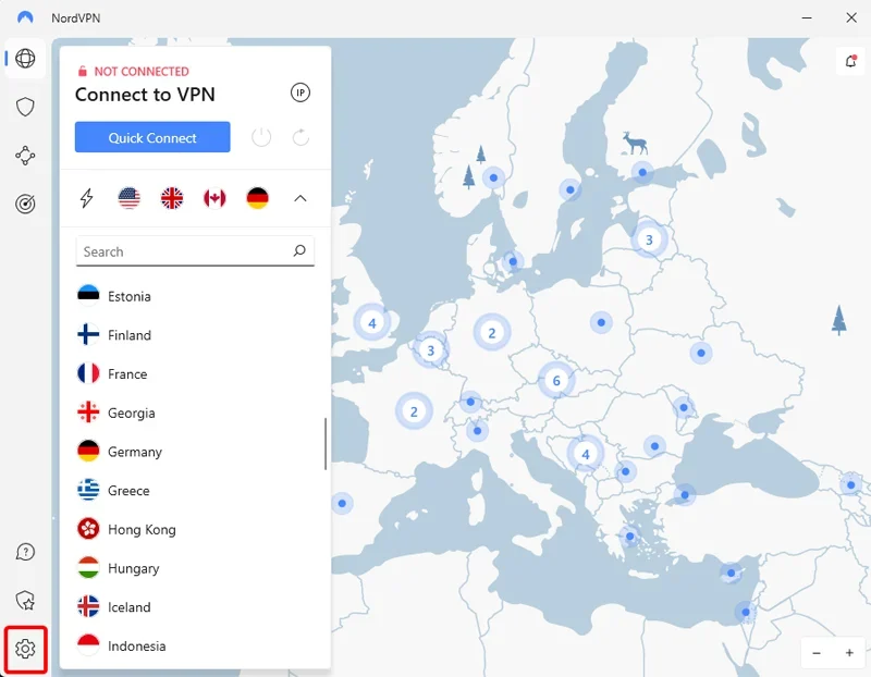 NordVPN interface.