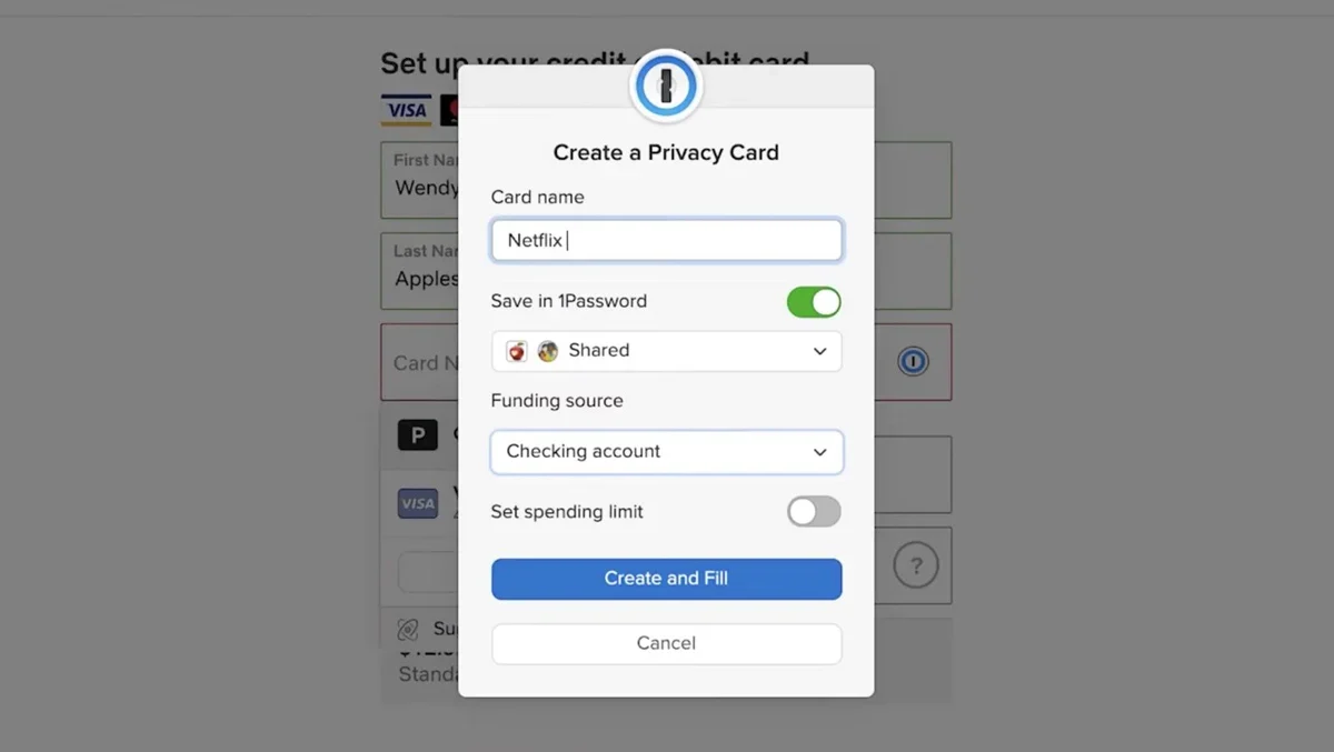 1Password Privacy Card setup