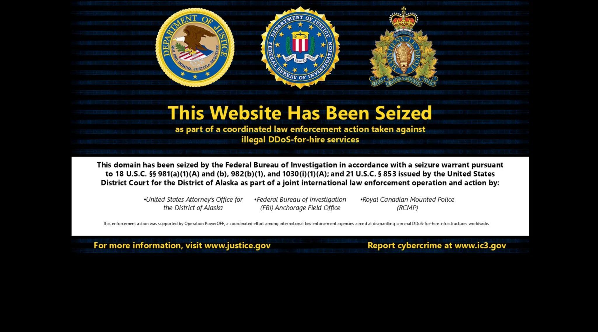 FBI seized a website.